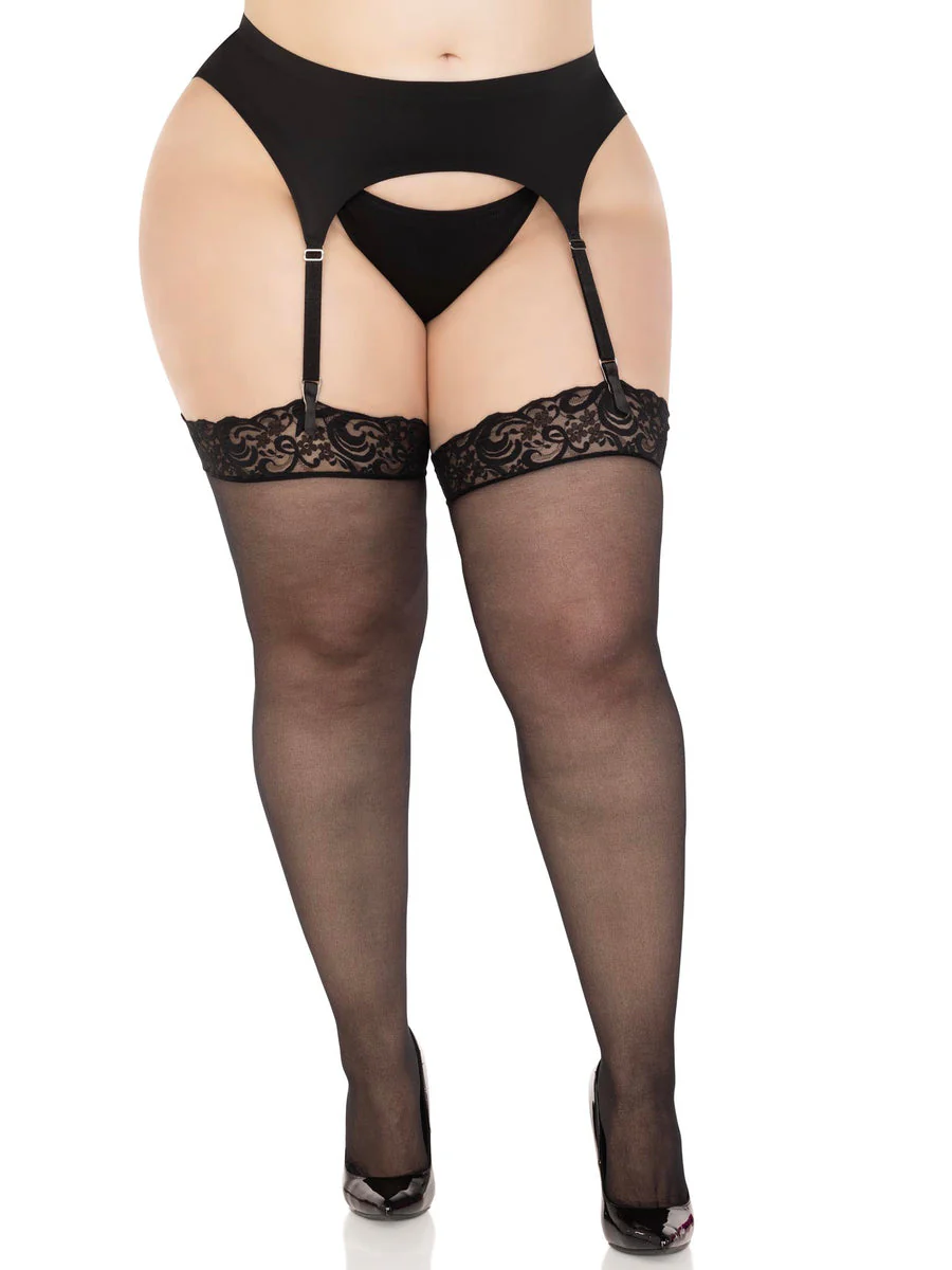 Plus Sheer Backseam Stockings with Lace Top - Image 2
