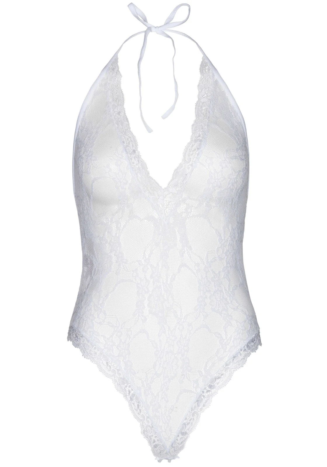 Floral Lace Deep-V Teddy and Stockings - Image 6