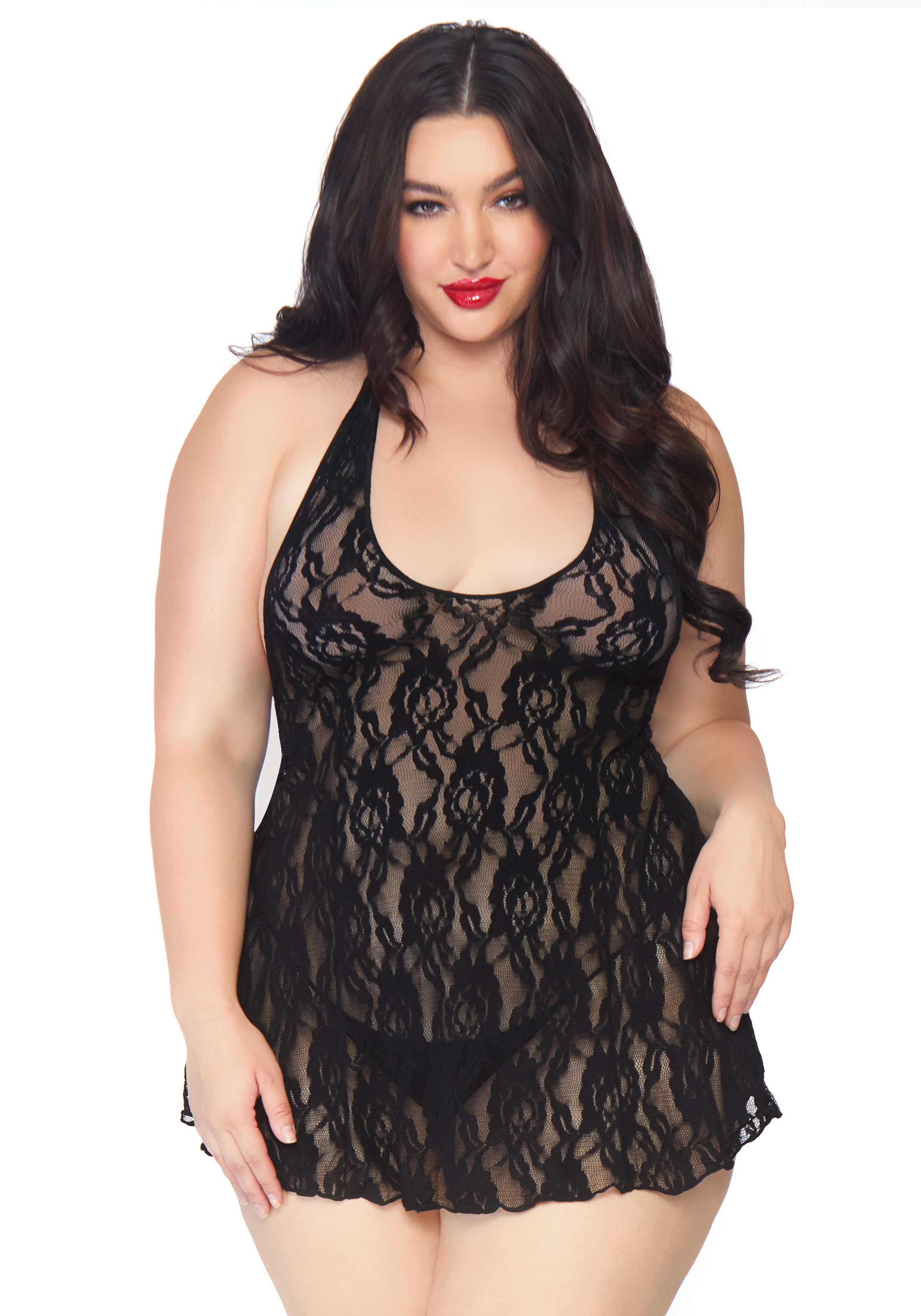 Plus Halter Rose Lace Dress